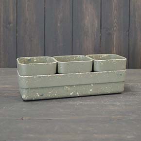 Earthy Sage Bamboo Terrazzo Trio Pots with Tray 23cm x 7.5cm H7.5cm detail page